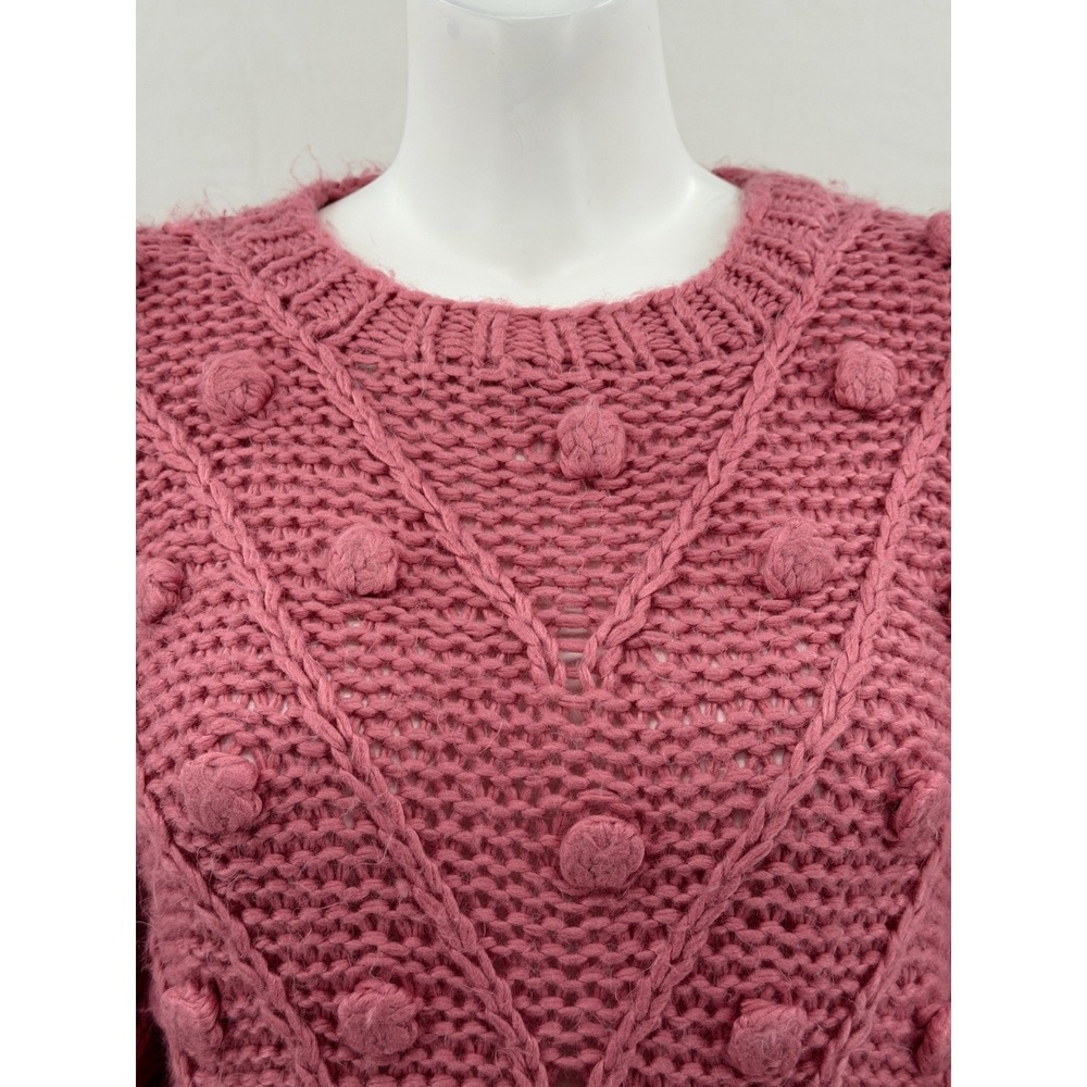 C/Meo Collective Sweater Women XS Pink Trade Places Pom 3D Chunky Knit Fall Boho - Picture 2 of 10